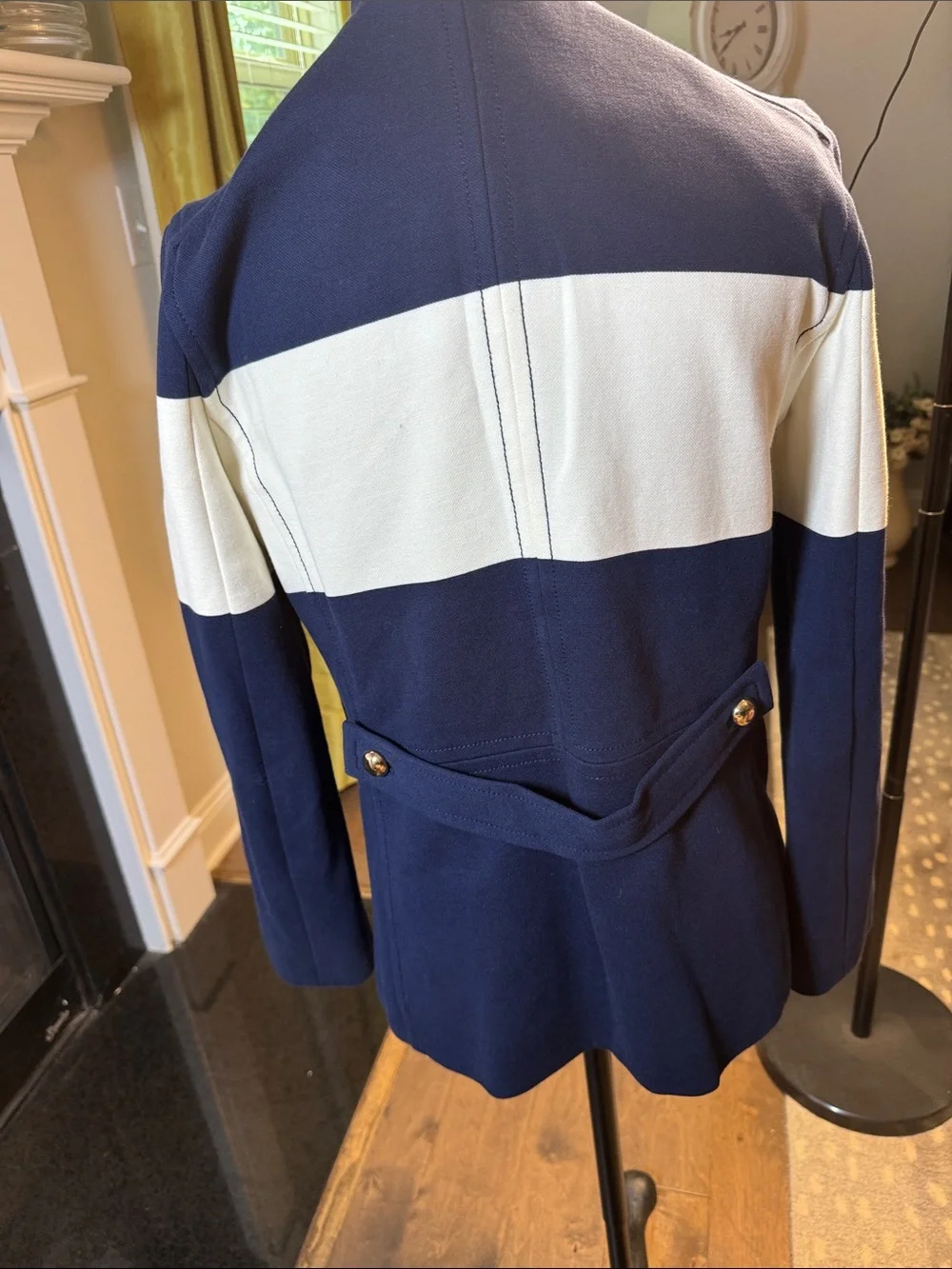 Tory Burch Navy and Cream Double-Breasted Military Style Jacket